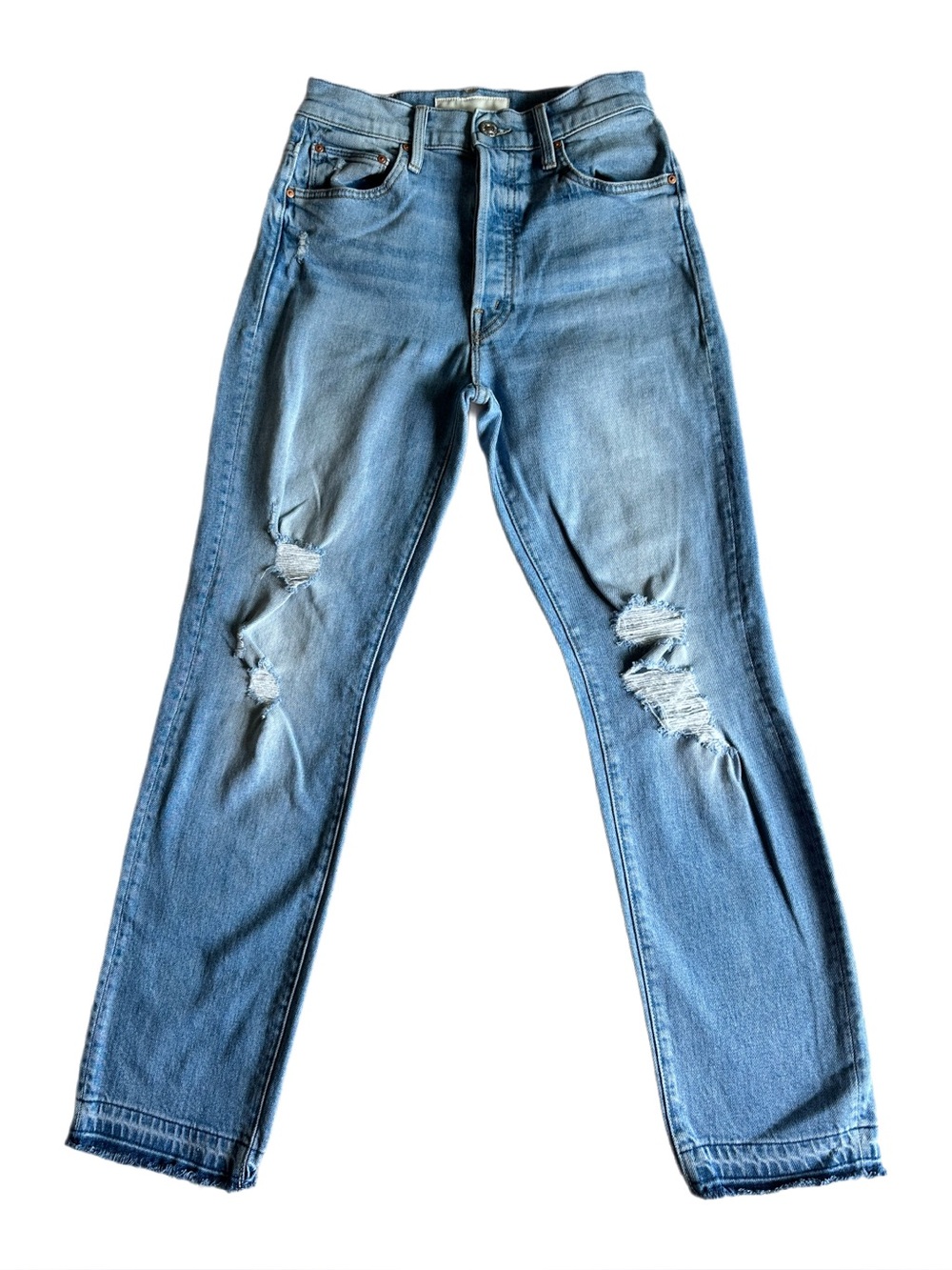 MOTHER High Waisted Hiker Hover Undone Hem Jeans On My Knees Wash Size 26